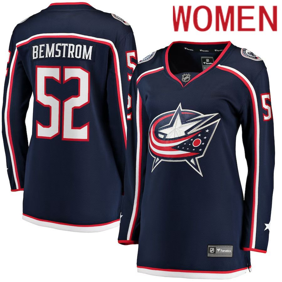 Women Columbus Blue Jackets 52 Emil Bemstrom Fanatics Branded Navy Home Breakaway Player NHL Jersey